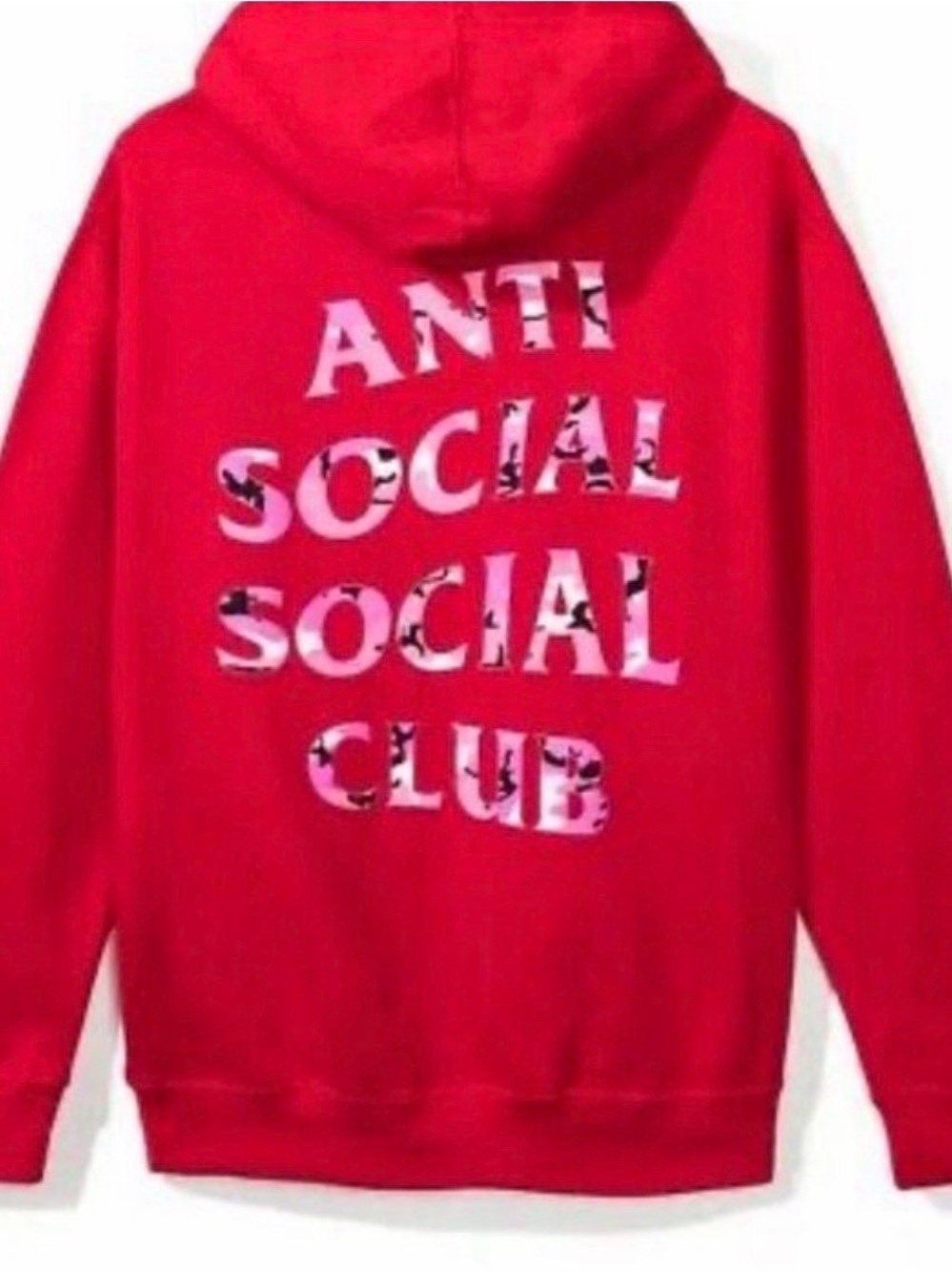 Anti Social Social Club Red Crewneck Sweater with Pink Camouflage Logo Unisex